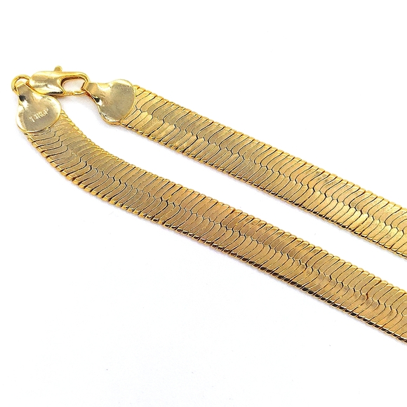 14K Gold Herringbone Chain Necklace ITALY Gold Plated 11MM 30" - Picture 4 of 6